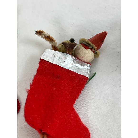 Vintage Christmas Ornaments Lot Of 3 Pinecone Santa & Stockings Felt & Pipe Clea - Picture 8 of 8